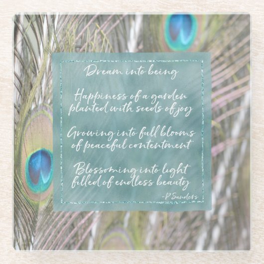 Peacock Feathers Dream Poem Glazen Onderzetter (Voorkant)