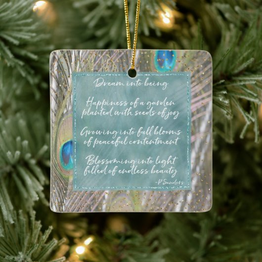 Peacock Feathers Dream Poem Gold Confetti Keramisch Ornament (Boom)