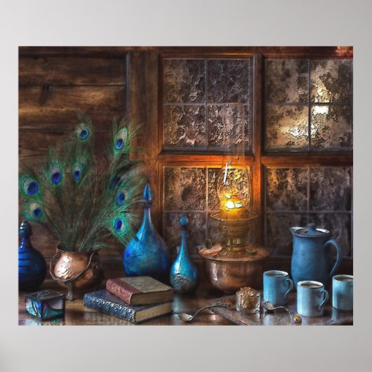 Peacock Feathers Drinkware Kerosene Lamp Poster (Voorkant)