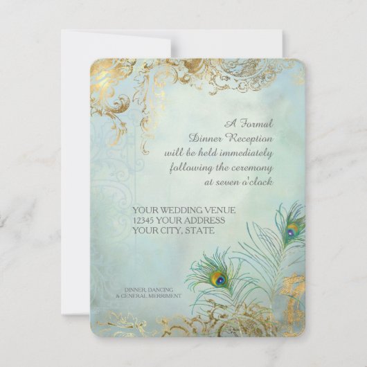 Peacock Feathers Elegant Wedding Dinner Reception Kaart (Voorkant)