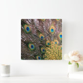 Peacock Feathers Emerald Green en Gold Vierkante Klok (Huis)