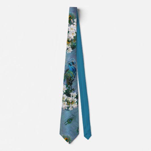 Peacock Feathers & Emerald Green Metallic Silk Stropdas (Voorkant)