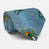 Peacock Feathers & Emerald Green Metallic Silk Stropdas (Opgerold)