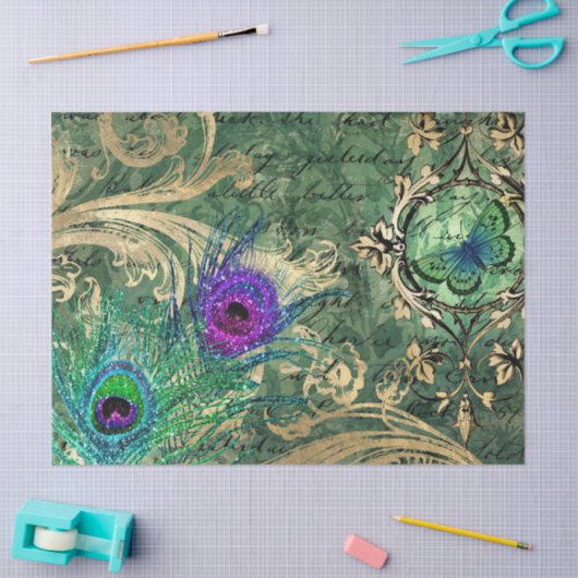 Peacock Feathers en Butterfly Decoupage Tissuepapier (Craft)