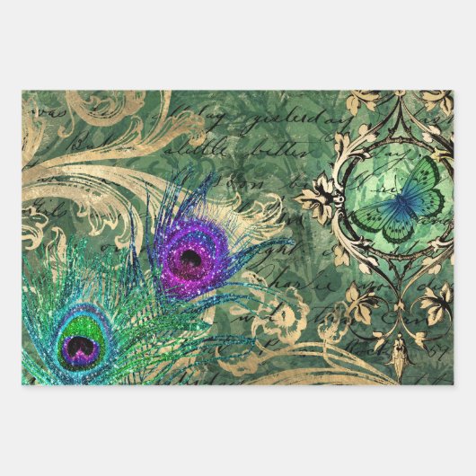 Peacock Feathers en Butterfly Inpakpapier Vel (Voorkant 2)