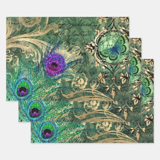 Peacock Feathers en Butterfly Inpakpapier Vel (Set)