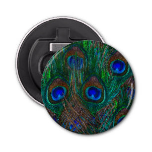 Peacock Feathers Etching Style Button Flesopener
