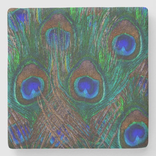 Peacock Feathers Etching Style Stenen Onderzetter (Voorkant)