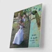  Peacock Feathers Etchings - Weddenfoto Vierkante Klok (Hoek)