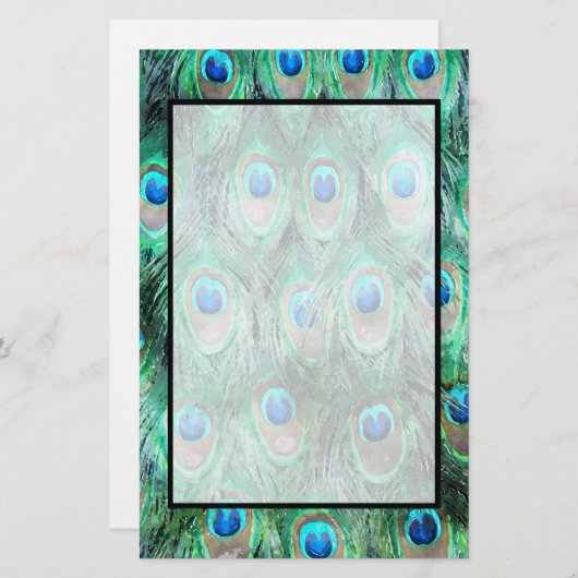 Peacock Feathers Exotic Wild Waterverf Pattern Briefpapier (Voorkant / Achterkant)