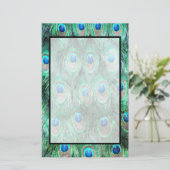 Peacock Feathers Exotic Wild Waterverf Pattern Briefpapier (Staand voorkant)