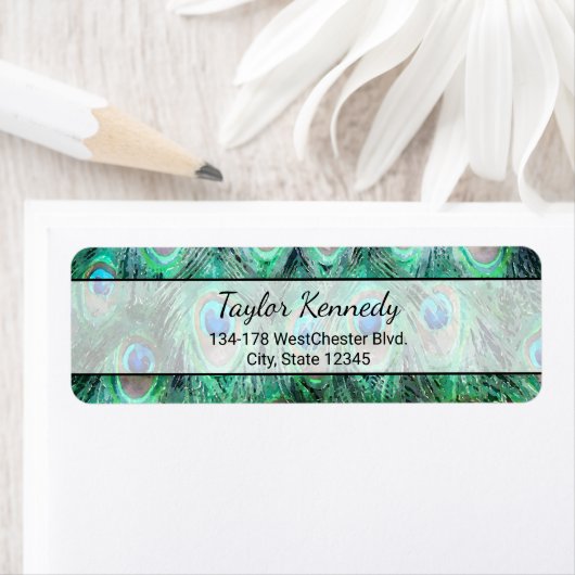 Peacock Feathers Exotic Wild Waterverf Pattern Etiket (Insitu)