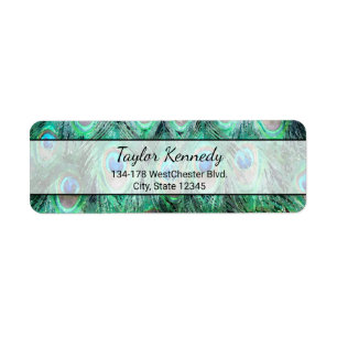 Peacock Feathers Exotic Wild Waterverf Pattern Etiket