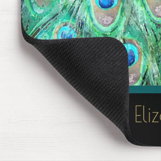 Peacock Feathers Exotic Wild Waterverf Pattern Muismat (Hoek)