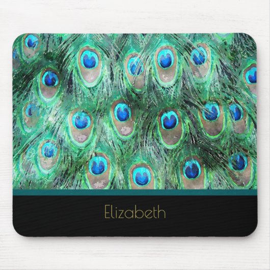 Peacock Feathers Exotic Wild Waterverf Pattern Muismat (Voorkant)