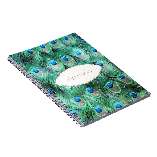 Peacock Feathers Exotic Wild Waterverf Pattern Notitieboek (Rechterzijde)