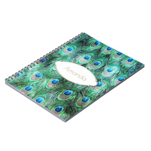 Peacock Feathers Exotic Wild Waterverf Pattern Notitieboek (Linkerzijde)