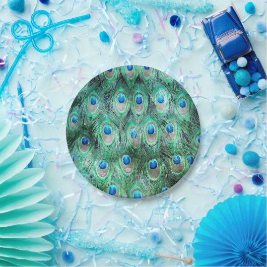 Peacock Feathers Exotic Wild Waterverf Pattern Papieren Bordje (Feest)