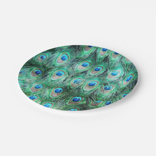 Peacock Feathers Exotic Wild Waterverf Pattern Papieren Bordje (Gekanteld)