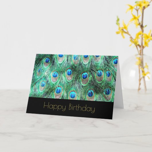 Peacock Feathers Exotic Wild Waterverf Verjaardag Kaart (Gele Bloem)