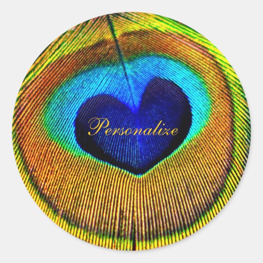 Peacock Feathers Eye of Love met Name Ronde Sticker (Voorkant)