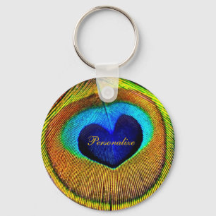 Peacock Feathers Eye of Love met Name Sleutelhanger