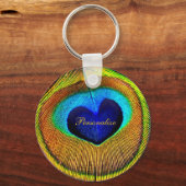 Peacock Feathers Eye of Love met Name Sleutelhanger (Voorkant)