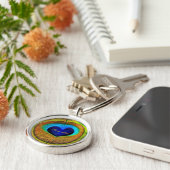 Peacock Feathers Eye of Love met Name Sleutelhanger (Zijkant)