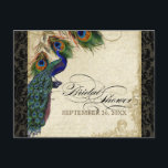 Peacock & Feathers Formal Vrijgezellenfeest Zwart  Uitnodiging Briefkaart<br><div class="desc">PAPIEREN SELECTIE: Briefkaarten zijn gedrukt op een zeer mooie, zeer zware voorraad die glanzend is aan de voorzijde en matte afwerking aan de achterzijde. KLEURENPALET: Zwart, geelbruin, crème koningsblauw, groen en roest. ONTWERP: Dit antiek geïnspireerde bruiloft collectie heeft een compleet ensemble van producten en kan worden gemaakt in verschillende kleuren....</div>