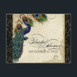 Peacock & Feathers Formal Vrijgezellenfeest Zwart  Uitnodiging Briefkaart<br><div class="desc">PAPIEREN SELECTIE: Briefkaarten zijn gedrukt op een zeer mooie, zeer zware voorraad die glanzend is aan de voorzijde en matte afwerking aan de achterzijde. KLEURENPALET: Zwart, geelbruin, crème koningsblauw, groen en roest. ONTWERP: Dit antiek geïnspireerde bruiloft collectie heeft een compleet ensemble van producten en kan worden gemaakt in verschillende kleuren....</div>