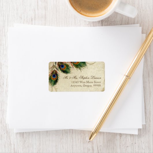 Peacock & Feathers Formal Wedding Matching Address Etiket (Insitu)