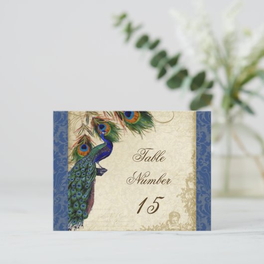 Peacock Feathers Formal Wedding Table Numbers Briefkaart (Staand voorkant)