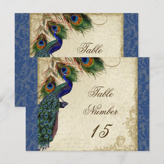 Peacock Feathers Formal Wedding Table Numbers Briefkaart (Voorkant / Achterkant)