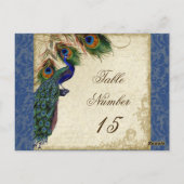 Peacock Feathers Formal Wedding Table Numbers Briefkaart (Achterkant)