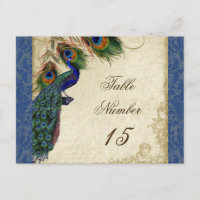 Peacock Feathers Formal Wedding Table Numbers