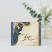 Peacock & Feathers Formele RSVP Reactie Marine Bla Kaartje (Staand voorkant)