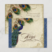Peacock & Feathers Formele RSVP Reactie Marine Bla Kaartje (Voorkant / Achterkant)