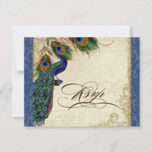 Peacock & Feathers Formele RSVP Reactie Marine Bla Kaartje