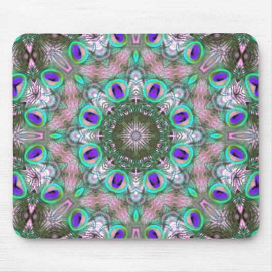 Peacock Feathers Geometric Mandala Mousepad Muismat (Voorkant)