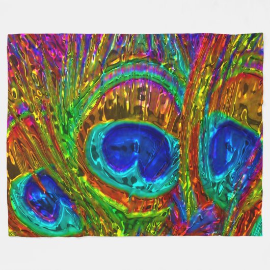 Peacock Feathers Glass Art 1 Fleece Deken (Voorkant (Horizontaal))