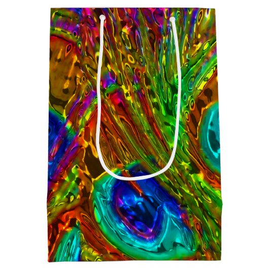 Peacock Feathers Glass Art 1 Medium Cadeauzakje (Achterkant)