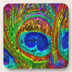 Peacock Feathers Glass Art 1 Onderzetter