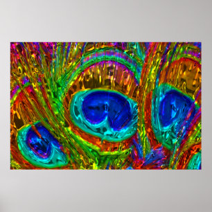 Peacock Feathers Glass Art 1 Poster