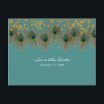 Peacock Feathers & Gold ANY COLOR Save the Date Aankondigingskaart<br><div class="desc">Peacock Feathers & Gold ANY COLOR Save the Date Briefkaart. Gepersonaliseerd voor elke gebeurtenis.</div>