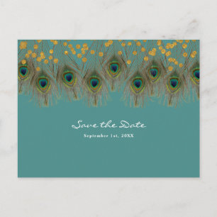 Peacock Feathers & Gold ANY COLOR Save the Date Aankondigingskaart