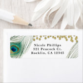 Peacock Feathers & Gold Boho Glam Invitation Etiket (Insitu)