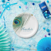 Peacock Feathers & Gold Boho Glam Party Papieren Bordje (Feest)