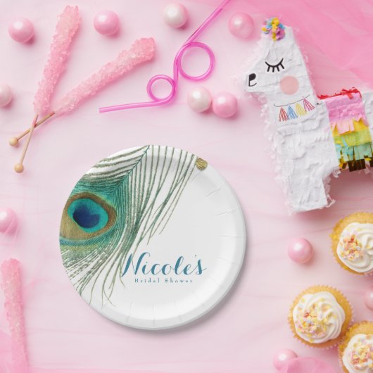 Peacock Feathers & Gold Boho Glam Party Papieren Bordje (Feest)