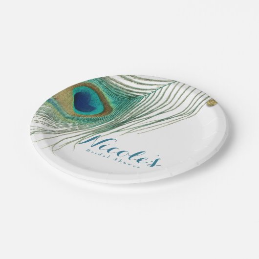 Peacock Feathers & Gold Boho Glam Party Papieren Bordje (Gekanteld)