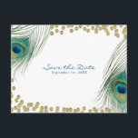 Peacock Feathers & Gold Boho Glam Save the Date Aankondigingskaart<br><div class="desc">Peacock Feathers & Gold Boho Glam Save the Date Briefkaart. Gepersonaliseerd voor elke gebeurtenis.</div>